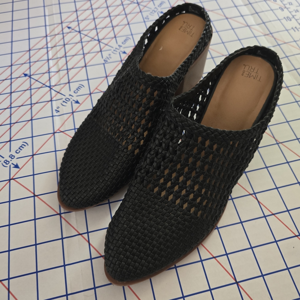 TIME and TRU Black Woven Mules